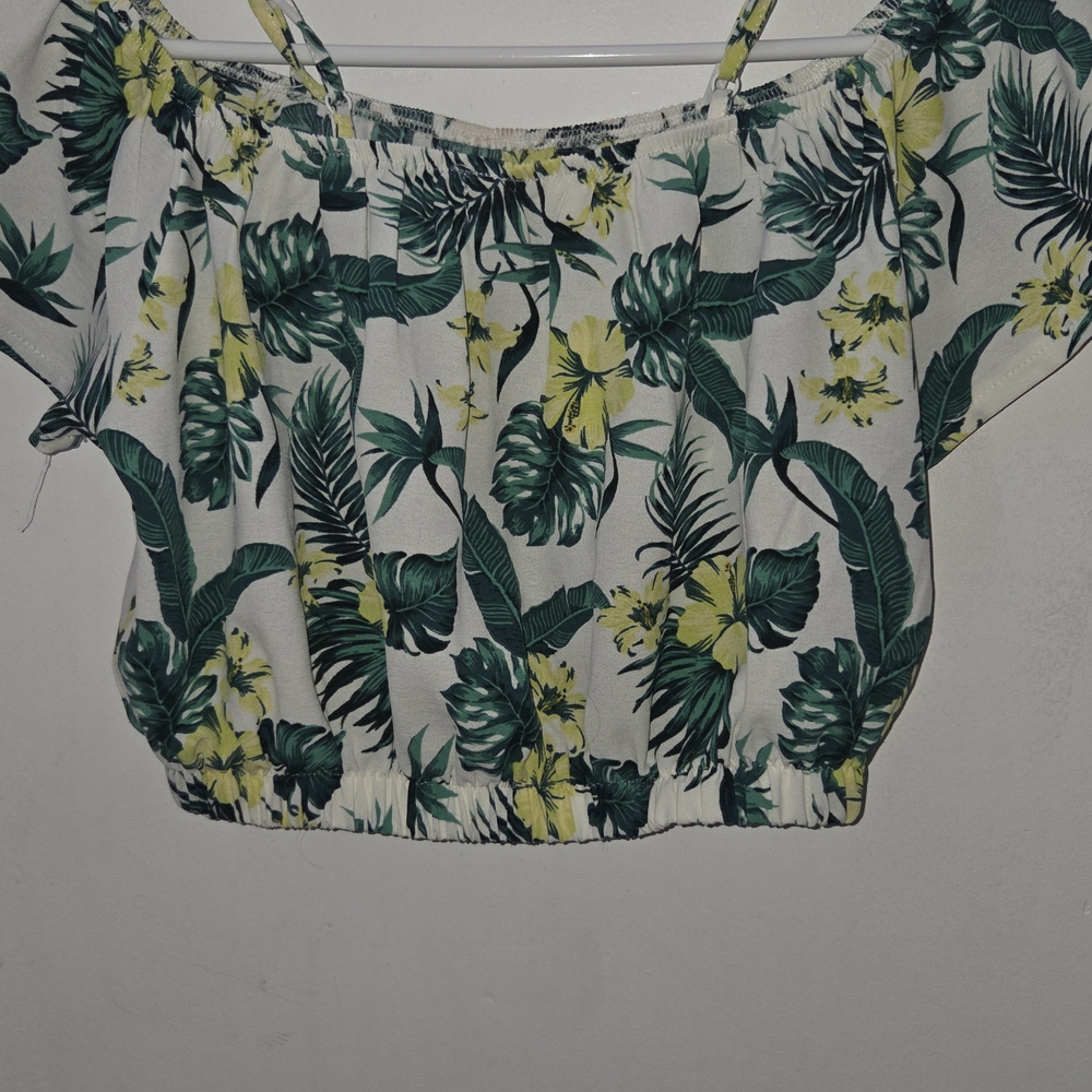 Blouse Roo Fir Girl Kids Size L Tropical Print Off-Shoulder Top